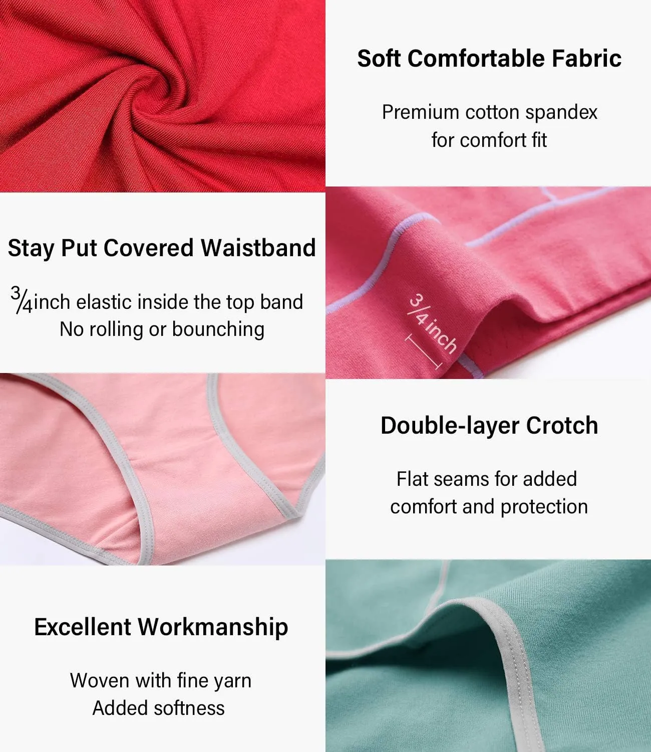wirarpa Women's Cotton Underwear Stretch Mid Waisted Briefs Ladies Panties 5 Pack (Regular & Plus Size)