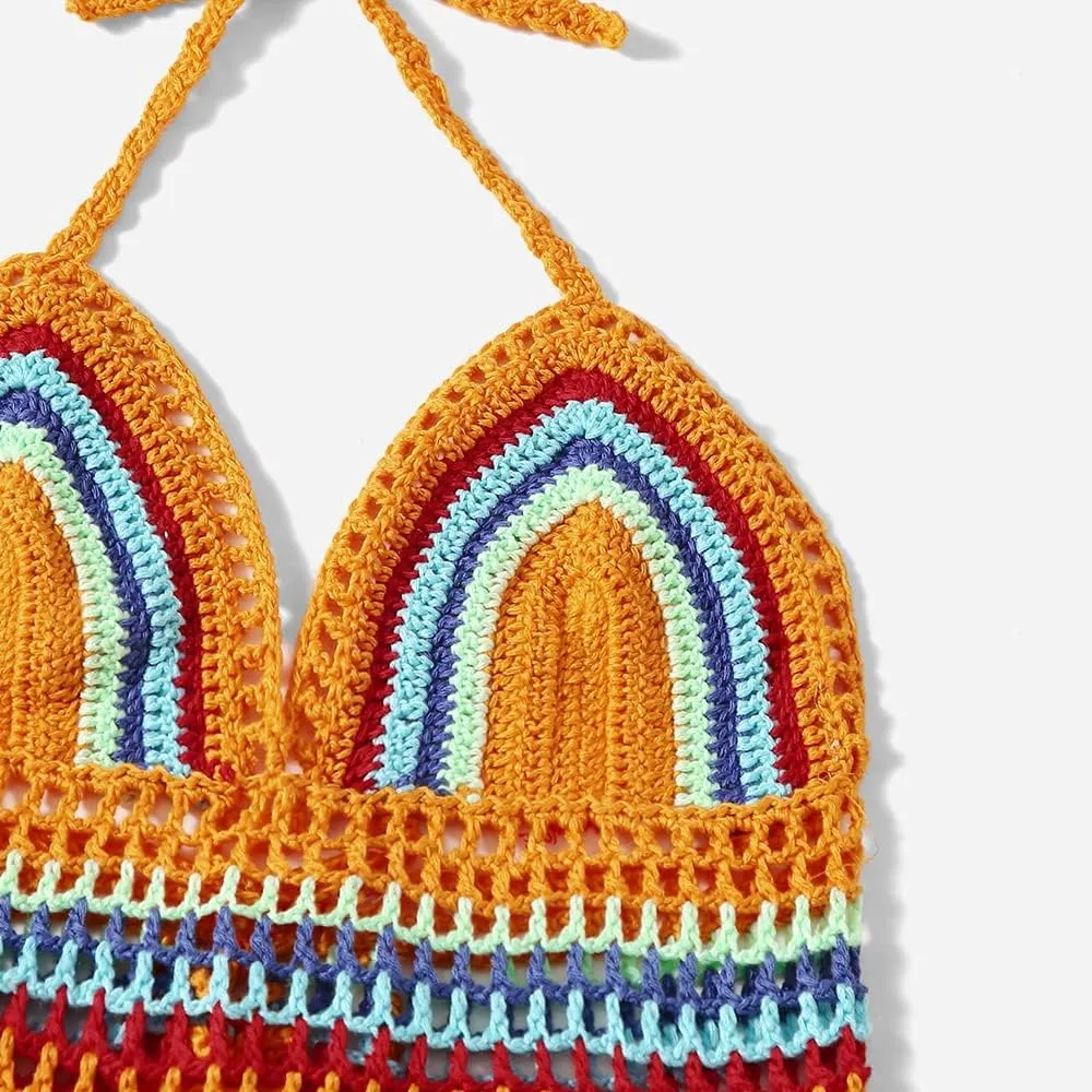 Women Crochet Bikini Cover Up Tassel Dress for XS, S, M, L