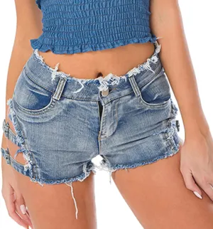 Women Denim Shorts Mid Rise Ripped Stretchy Jean Shorts Frayed Raw Hem Y2K Short Jeans Casual Summer Hot Short Pants