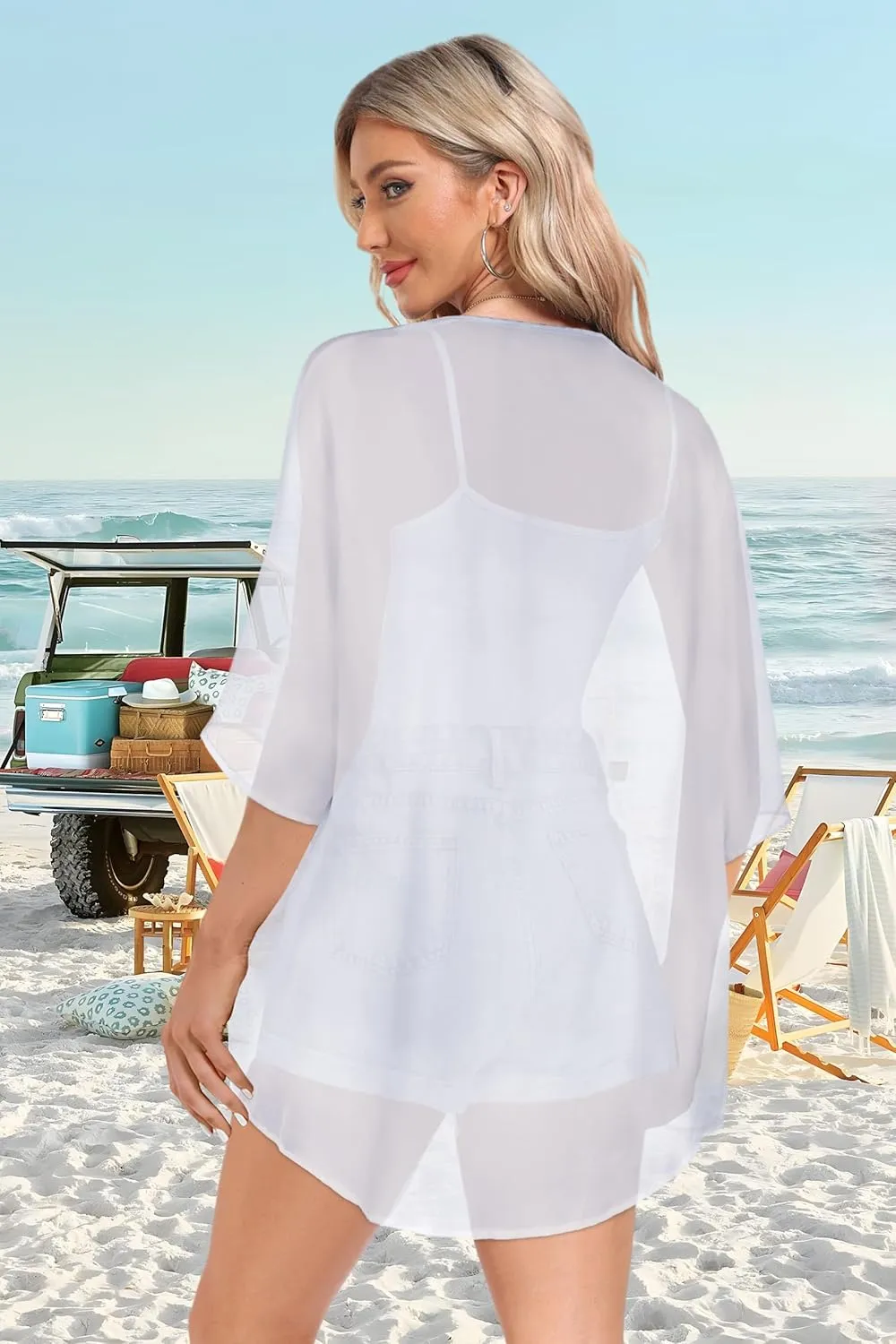 Women Kimono Cardigans Casual Summer Tops Cover up Open Front Floral Print Resort Wear
