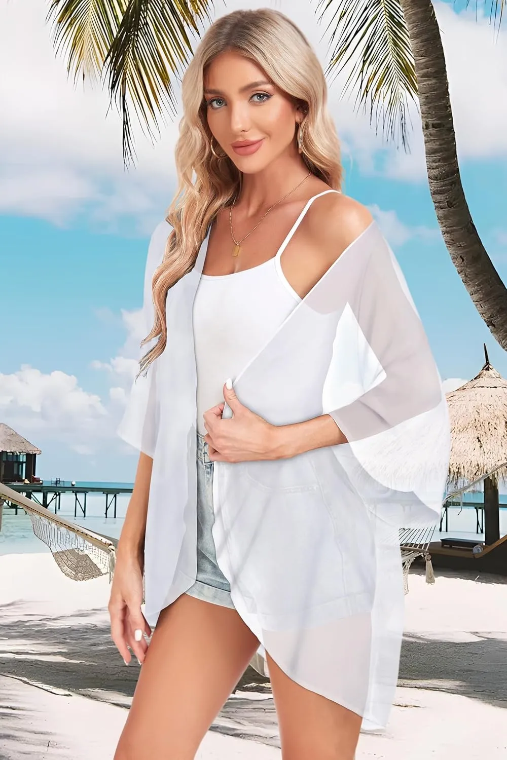 Women Kimono Cardigans Casual Summer Tops Cover up Open Front Floral Print Resort Wear