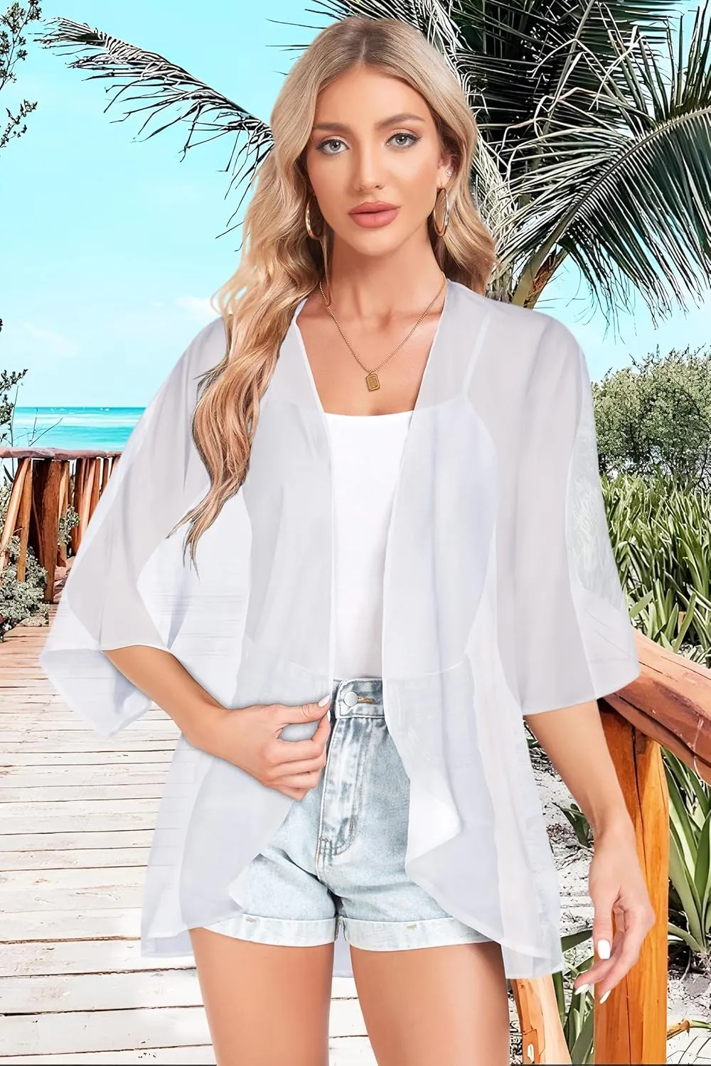 Women Kimono Cardigans Casual Summer Tops Cover up Open Front Floral Print Resort Wear