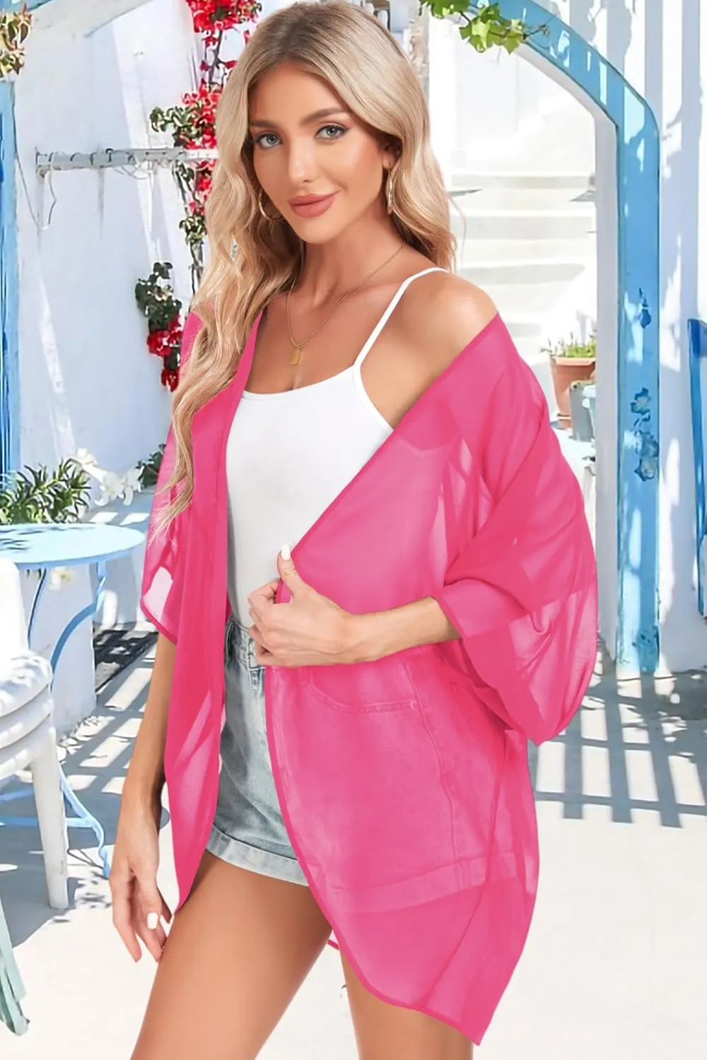 Women Kimono Cardigans Casual Summer Tops Cover up Open Front Floral Print Resort Wear