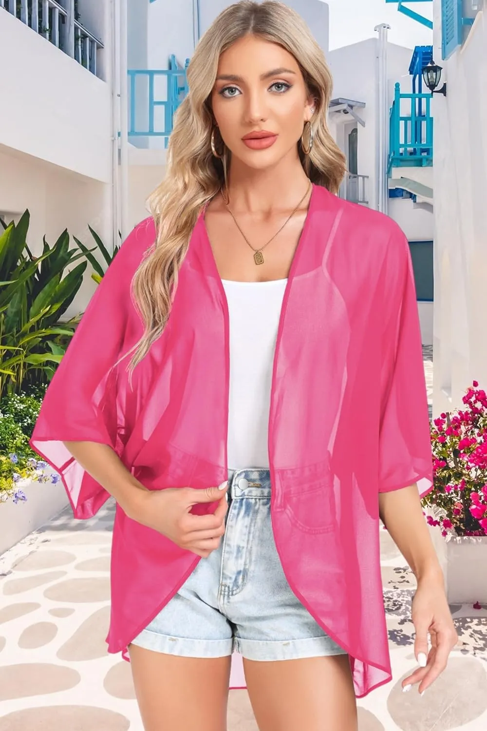 Women Kimono Cardigans Casual Summer Tops Cover up Open Front Floral Print Resort Wear