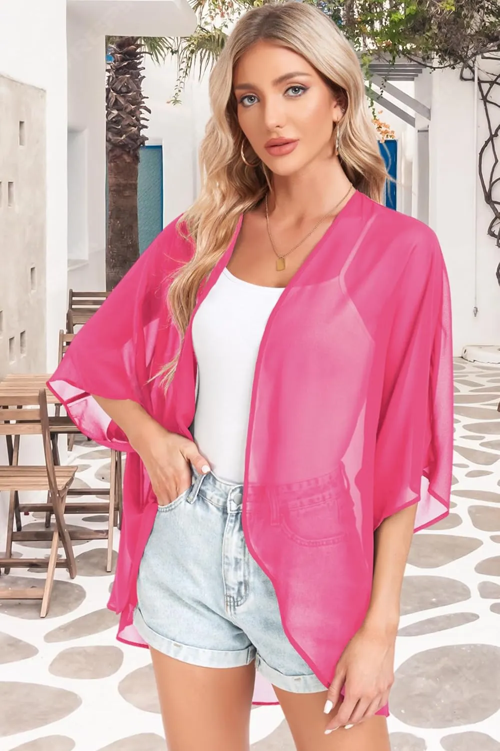 Women Kimono Cardigans Casual Summer Tops Cover up Open Front Floral Print Resort Wear