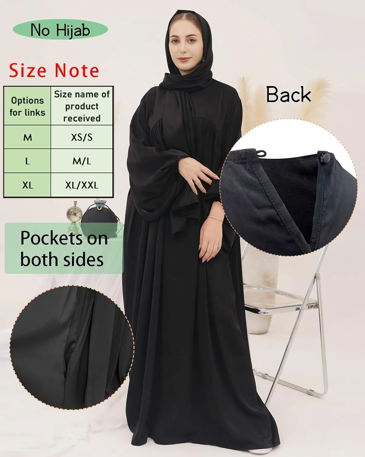 Women Muslim Prayer Dress Loose Solid Colour Dubai Maxi Dress Lightweight Long Sleeves Islamic Abaya