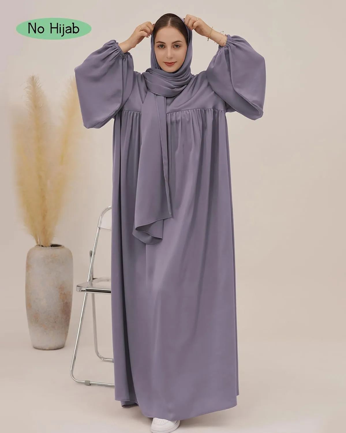 Women Muslim Prayer Dress Loose Solid Colour Dubai Maxi Dress Lightweight Long Sleeves Islamic Abaya