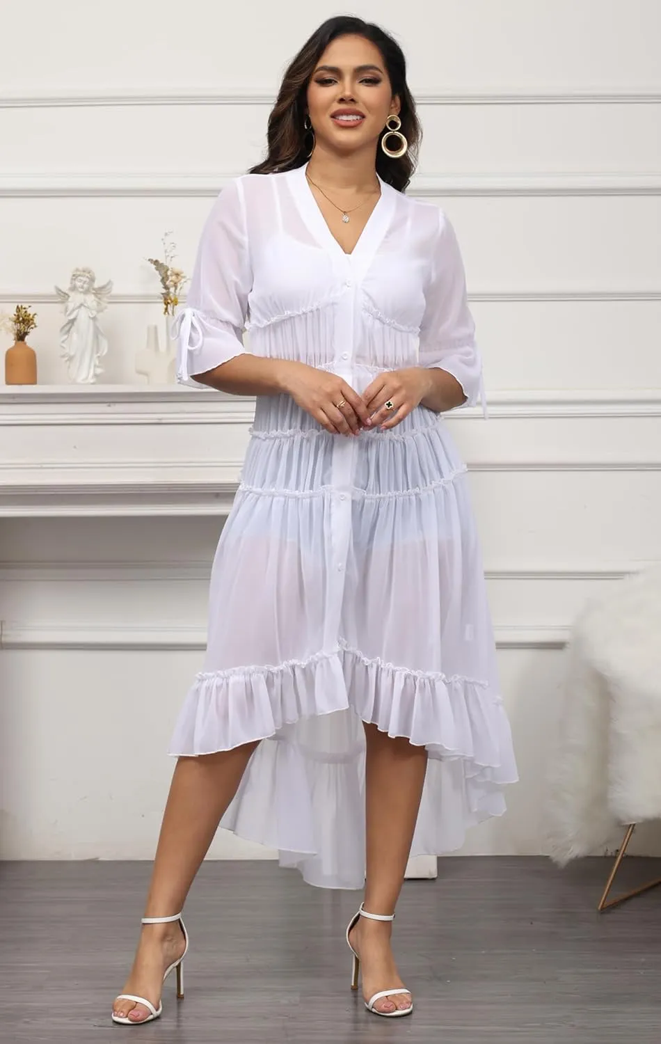 Women Summer Flowy Button Down Maxi Shirt Dress Sexy Swimsuit Beach Coverup Long Kimono Cardigan