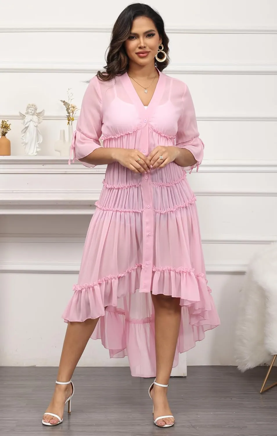 Women Summer Flowy Button Down Maxi Shirt Dress Sexy Swimsuit Beach Coverup Long Kimono Cardigan