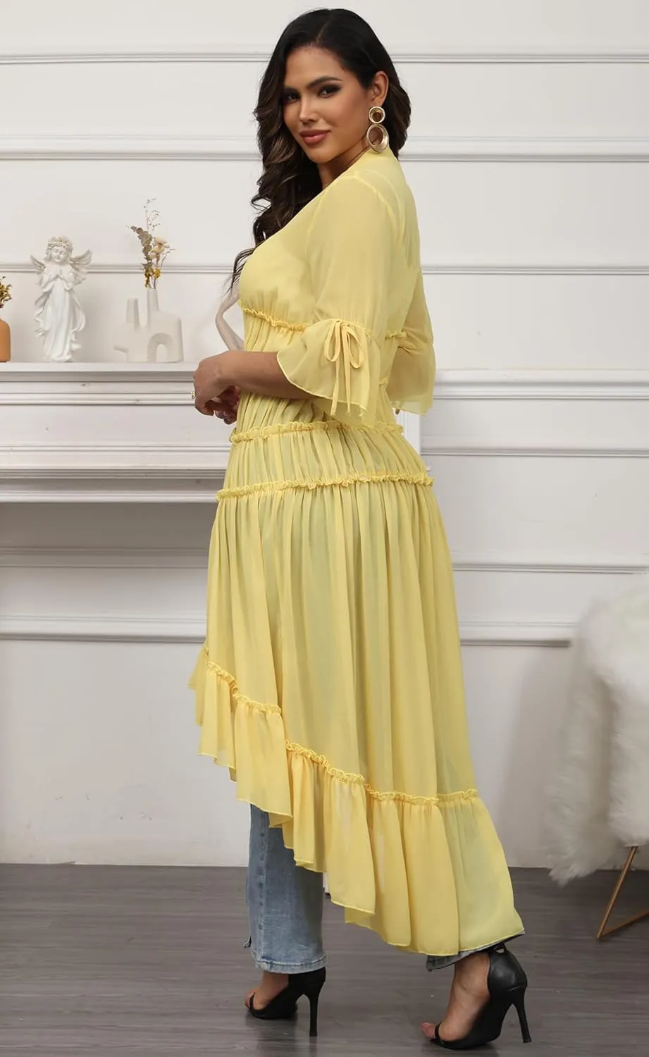 Women Summer Flowy Button Down Maxi Shirt Dress Sexy Swimsuit Beach Coverup Long Kimono Cardigan