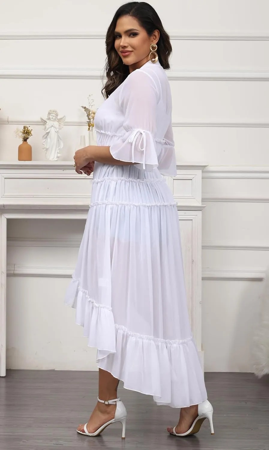 Women Summer Flowy Button Down Maxi Shirt Dress Sexy Swimsuit Beach Coverup Long Kimono Cardigan