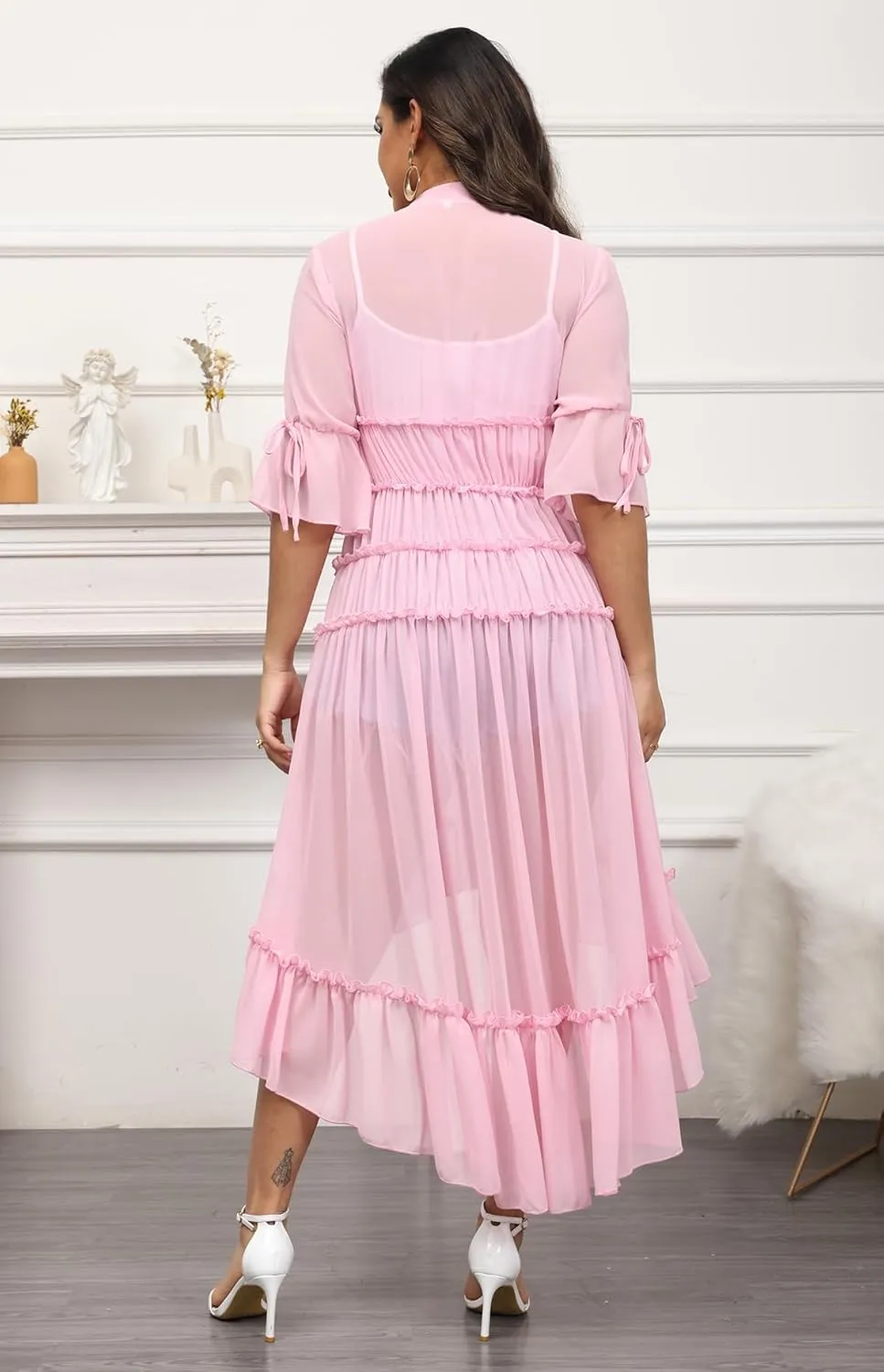 Women Summer Flowy Button Down Maxi Shirt Dress Sexy Swimsuit Beach Coverup Long Kimono Cardigan