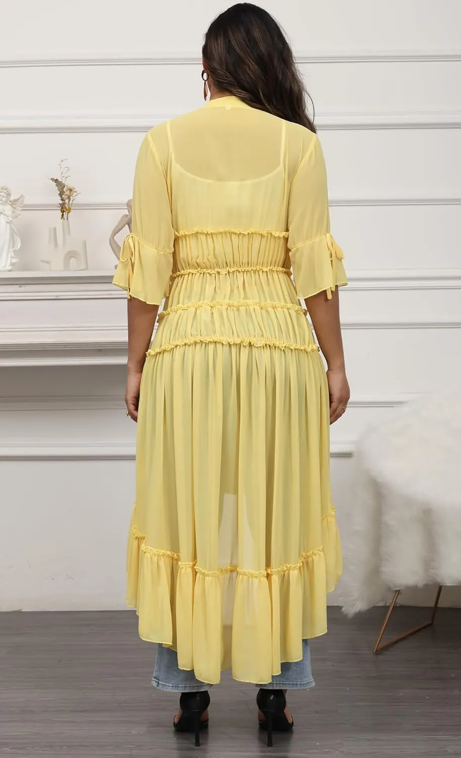 Women Summer Flowy Button Down Maxi Shirt Dress Sexy Swimsuit Beach Coverup Long Kimono Cardigan