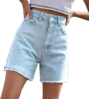 Womens Bermuda Shorts Summer Frayed Ripped Distressed Denim Shorts High Waisted Stretchy Pull on Jeans Short w/Pocket