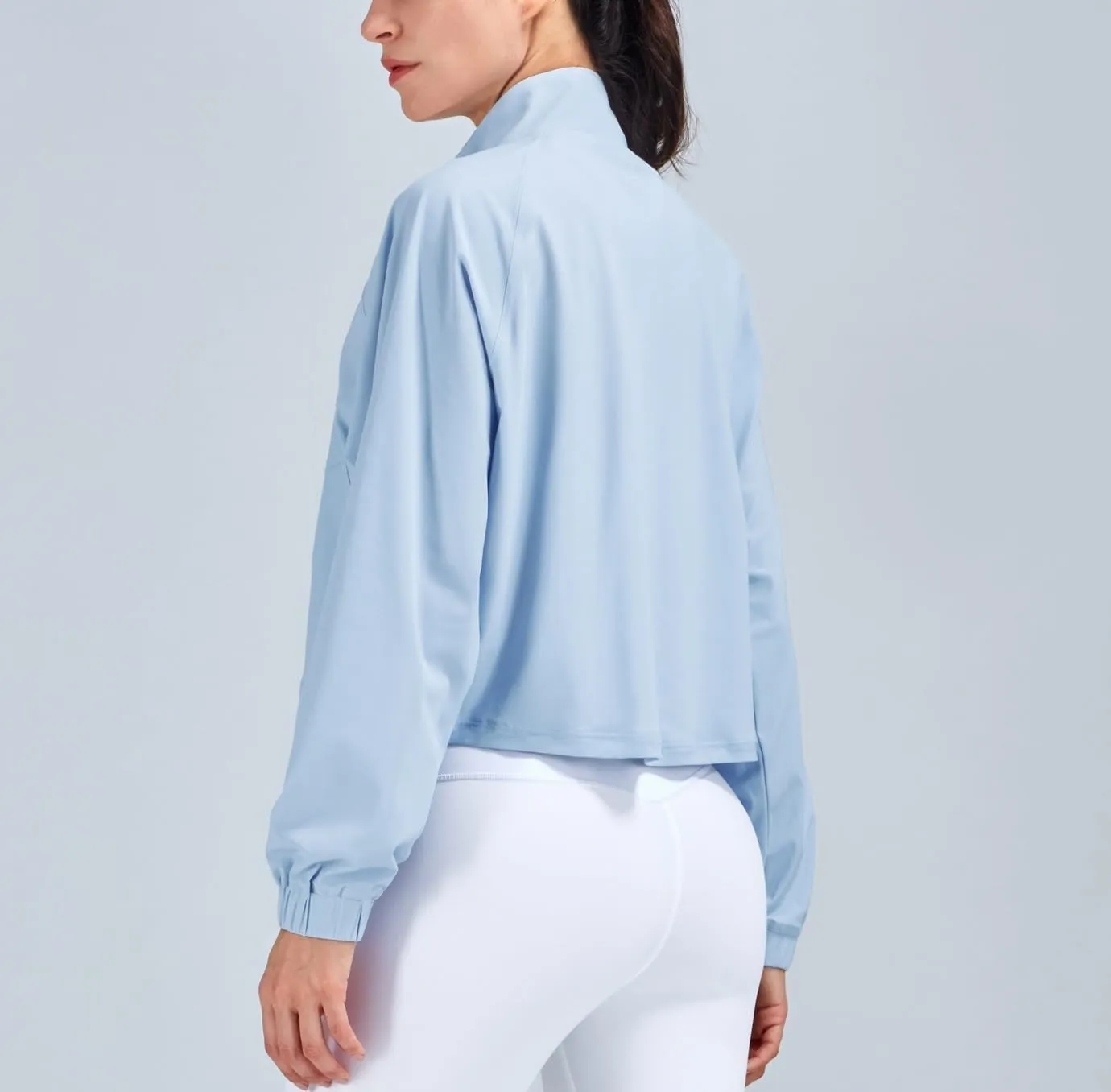 Women's Cropped Lightweight Running Track Jackets ZIP UP UPF 50  Long Sleeve Sun Protection Athletic Tops