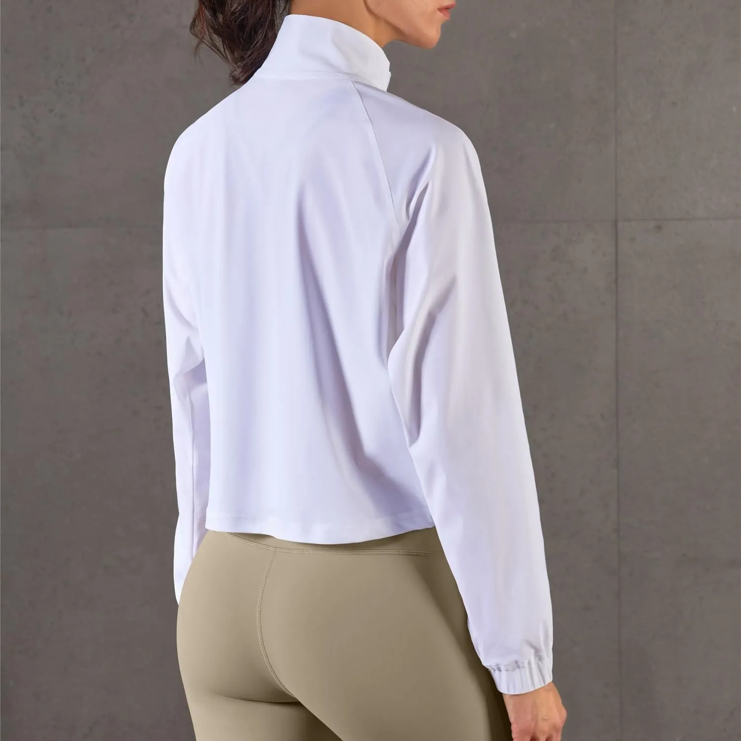 Women's Cropped Lightweight Running Track Jackets ZIP UP UPF 50  Long Sleeve Sun Protection Athletic Tops