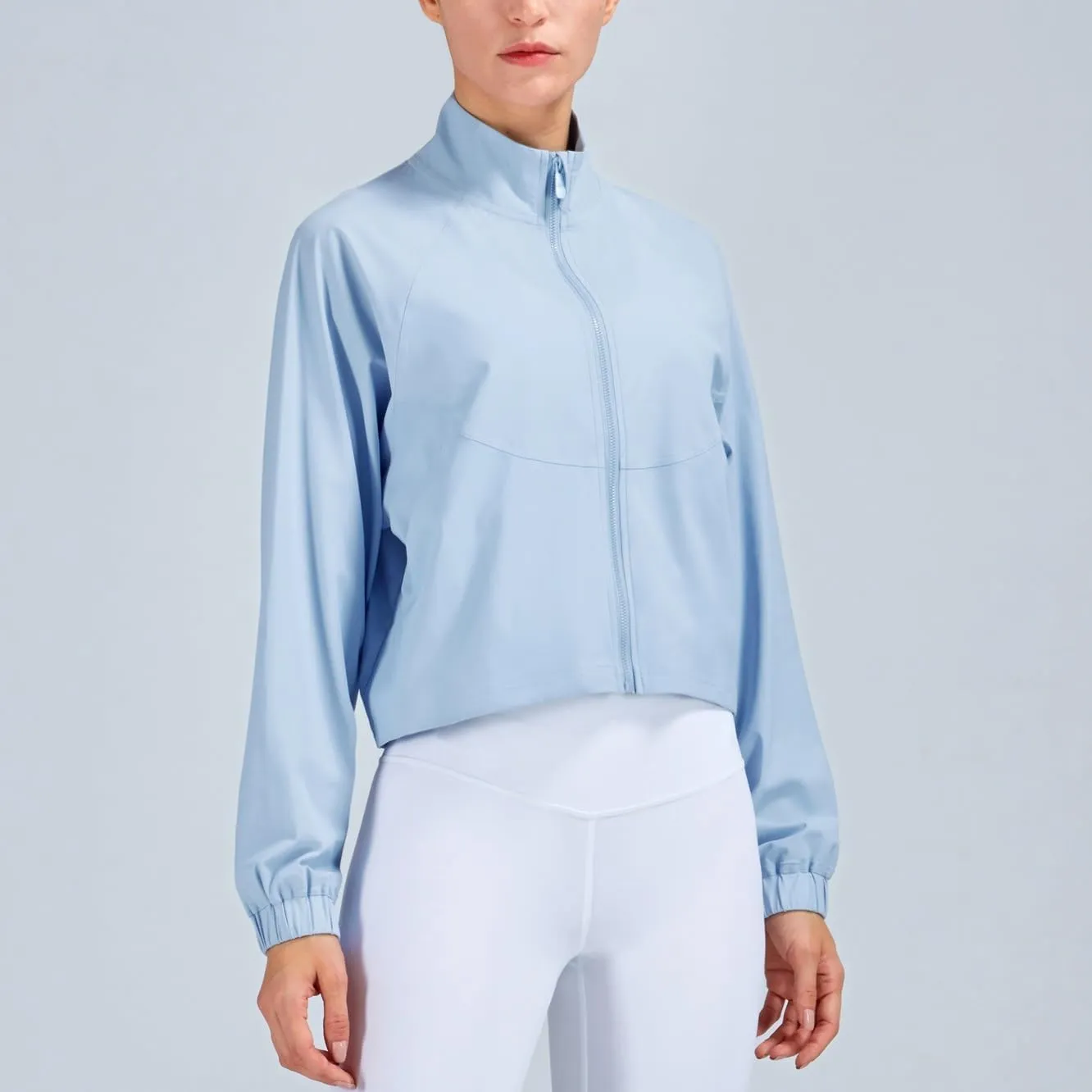Women's Cropped Lightweight Running Track Jackets ZIP UP UPF 50  Long Sleeve Sun Protection Athletic Tops