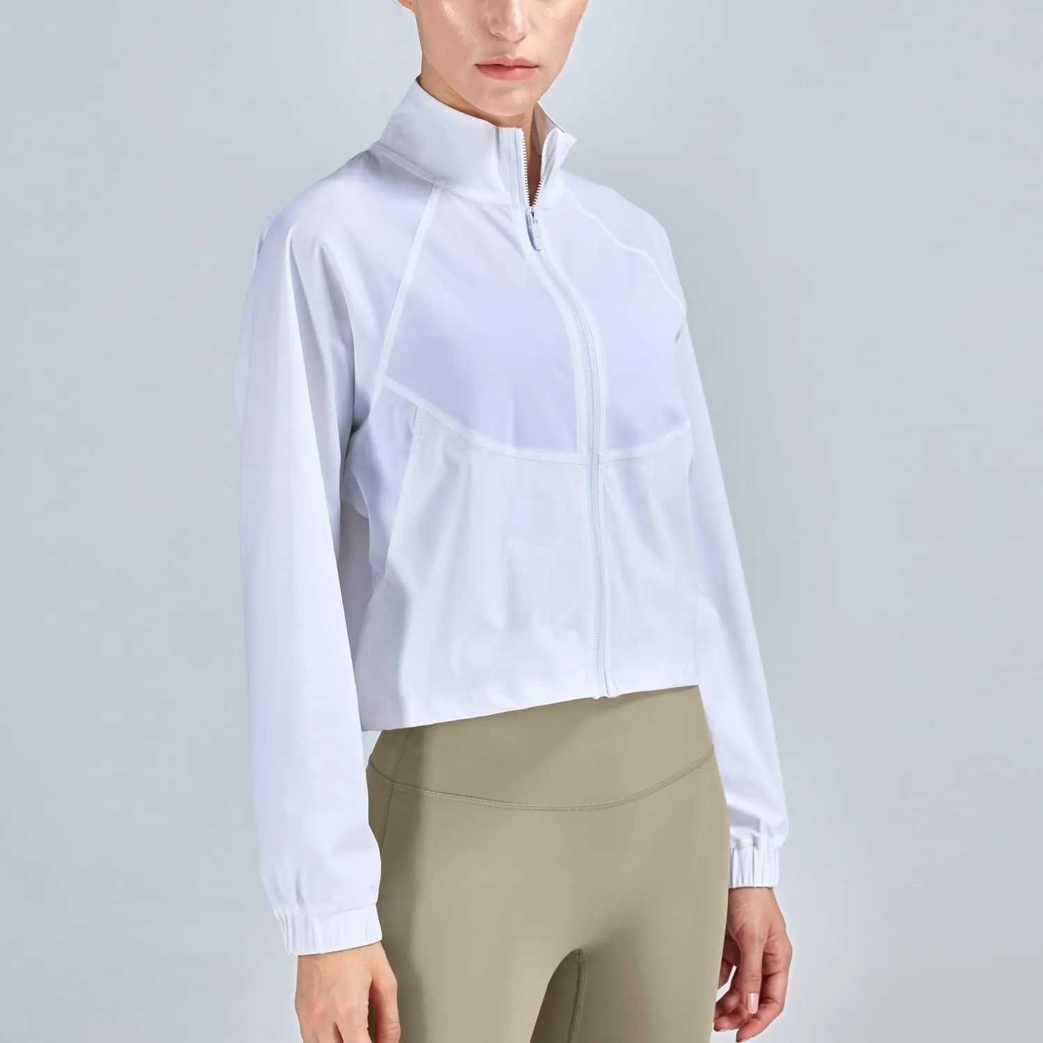 Women's Cropped Lightweight Running Track Jackets ZIP UP UPF 50  Long Sleeve Sun Protection Athletic Tops