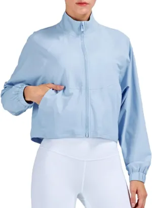 Women's Cropped Lightweight Running Track Jackets ZIP UP UPF 50  Long Sleeve Sun Protection Athletic Tops