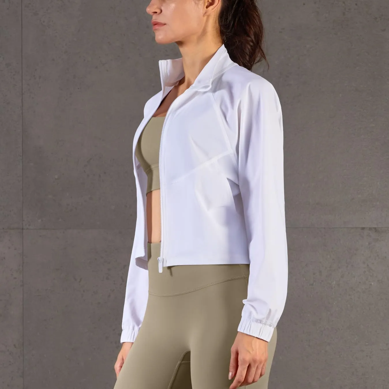 Women's Cropped Lightweight Running Track Jackets ZIP UP UPF 50  Long Sleeve Sun Protection Athletic Tops