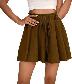 Womens Flowy Linen Shorts High Waist Wide Leg Beach Vacation Pants Cute Drawstring Boho Simple Palazzo Paperbag Shorts