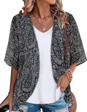 Womens Kimono Beach Cover Up Chiffon Cardigan Floral Tops Loose Capes