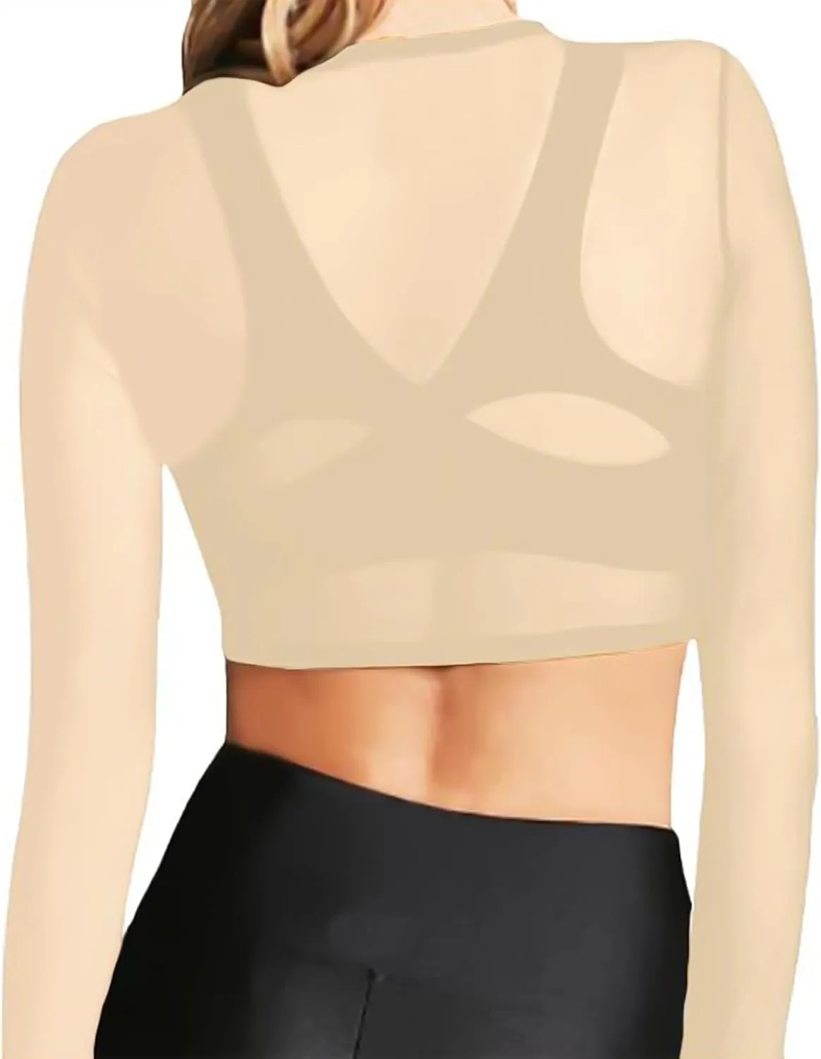 Women's Mesh Long Sleeve Top See Through Shirt Sexy High Crew Neck Sheer Blouse