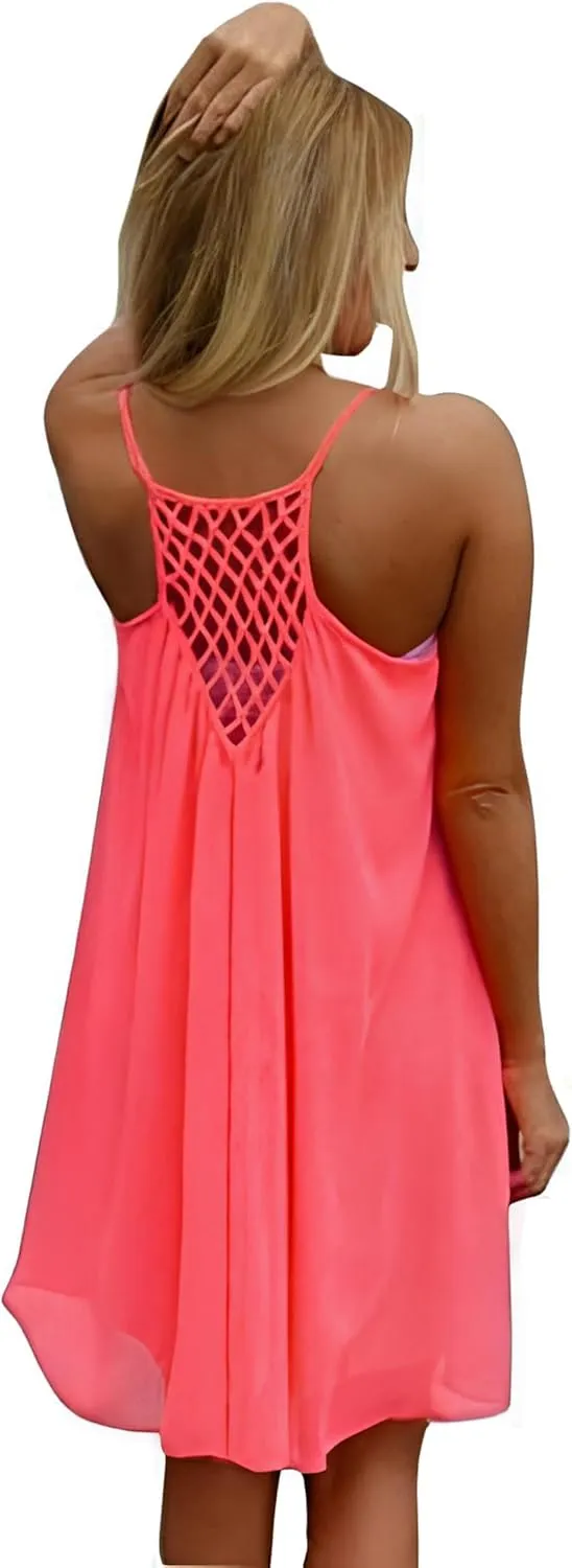 Women's Summer Casual Sundress Chiffon Sleeveless Tank Dress Beach Cover up