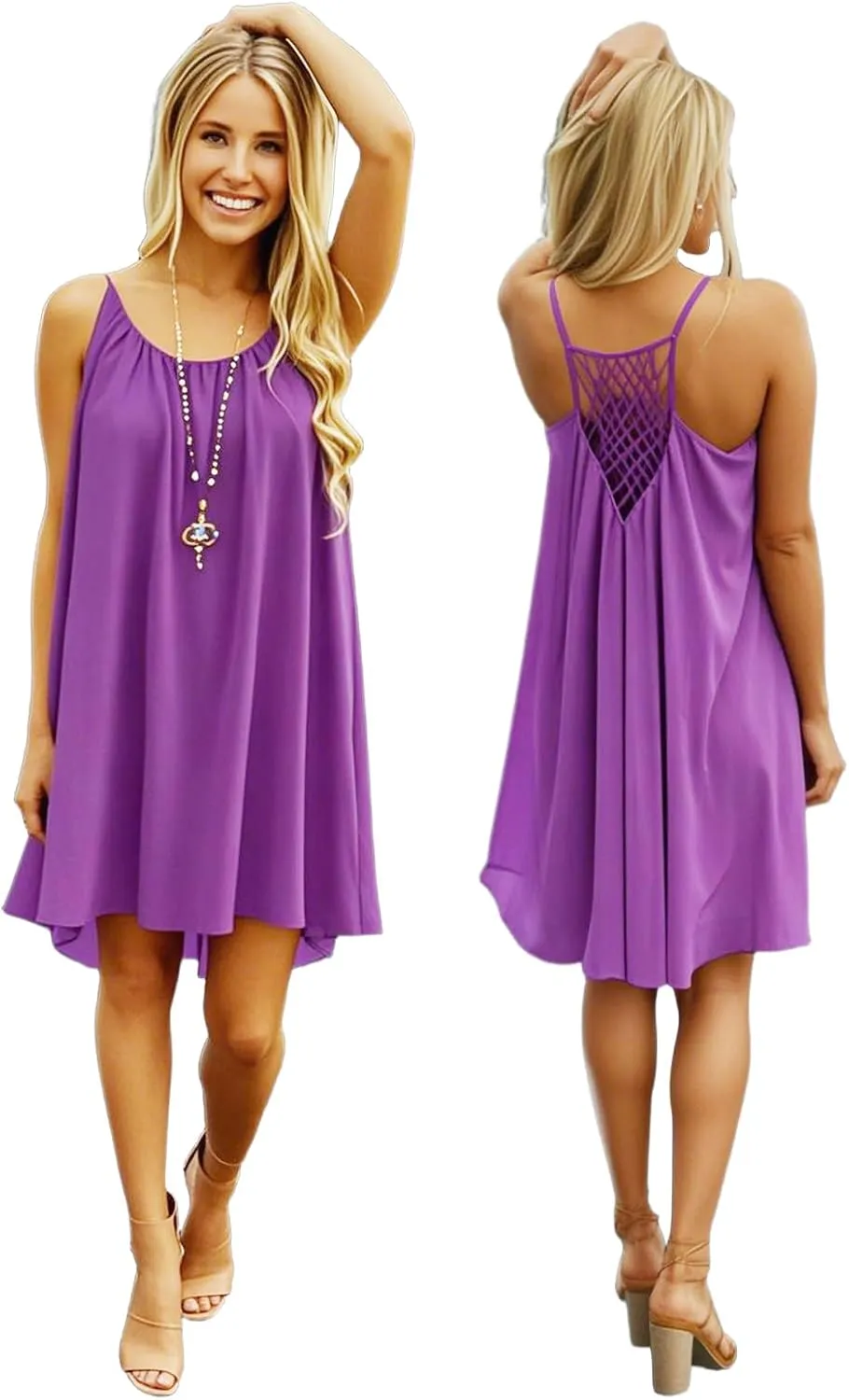 Women's Summer Casual Sundress Chiffon Sleeveless Tank Dress Beach Cover up