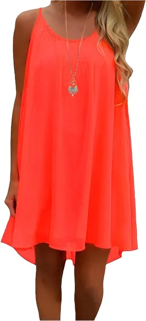 Women's Summer Casual Sundress Chiffon Sleeveless Tank Dress Beach Cover up
