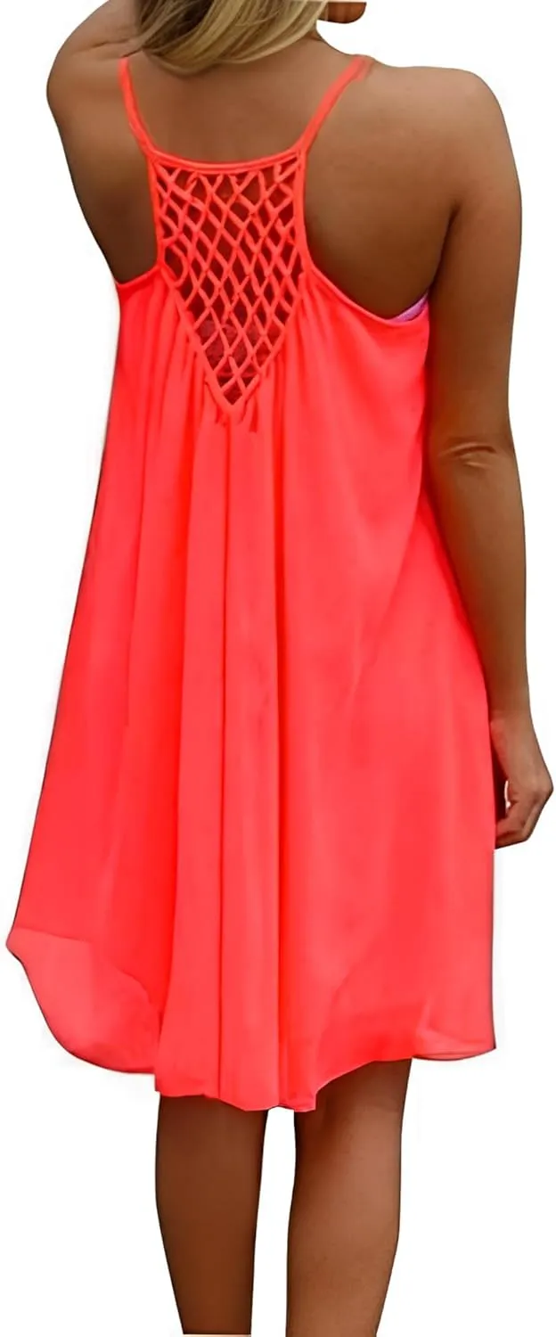 Women's Summer Casual Sundress Chiffon Sleeveless Tank Dress Beach Cover up