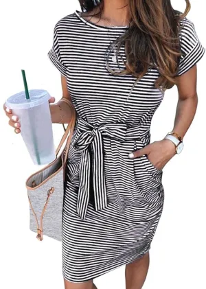 Women's Summer Casual T Shirt Dresses Tie Waist Business Causal Outfits