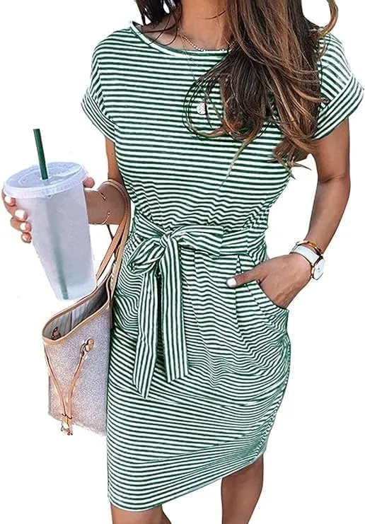 Women's Summer Casual T Shirt Dresses Tie Waist Business Causal Outfits