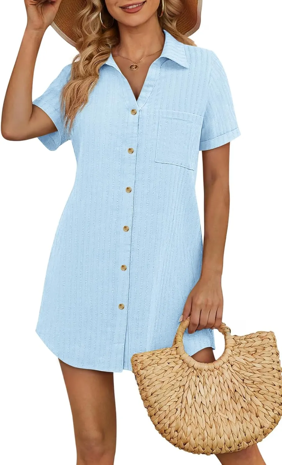 Women's Swim Cover Up Short Sleeve Polo Shirts Crochet Dressy Casual Button Down Blouses 2025 Summer Outfits