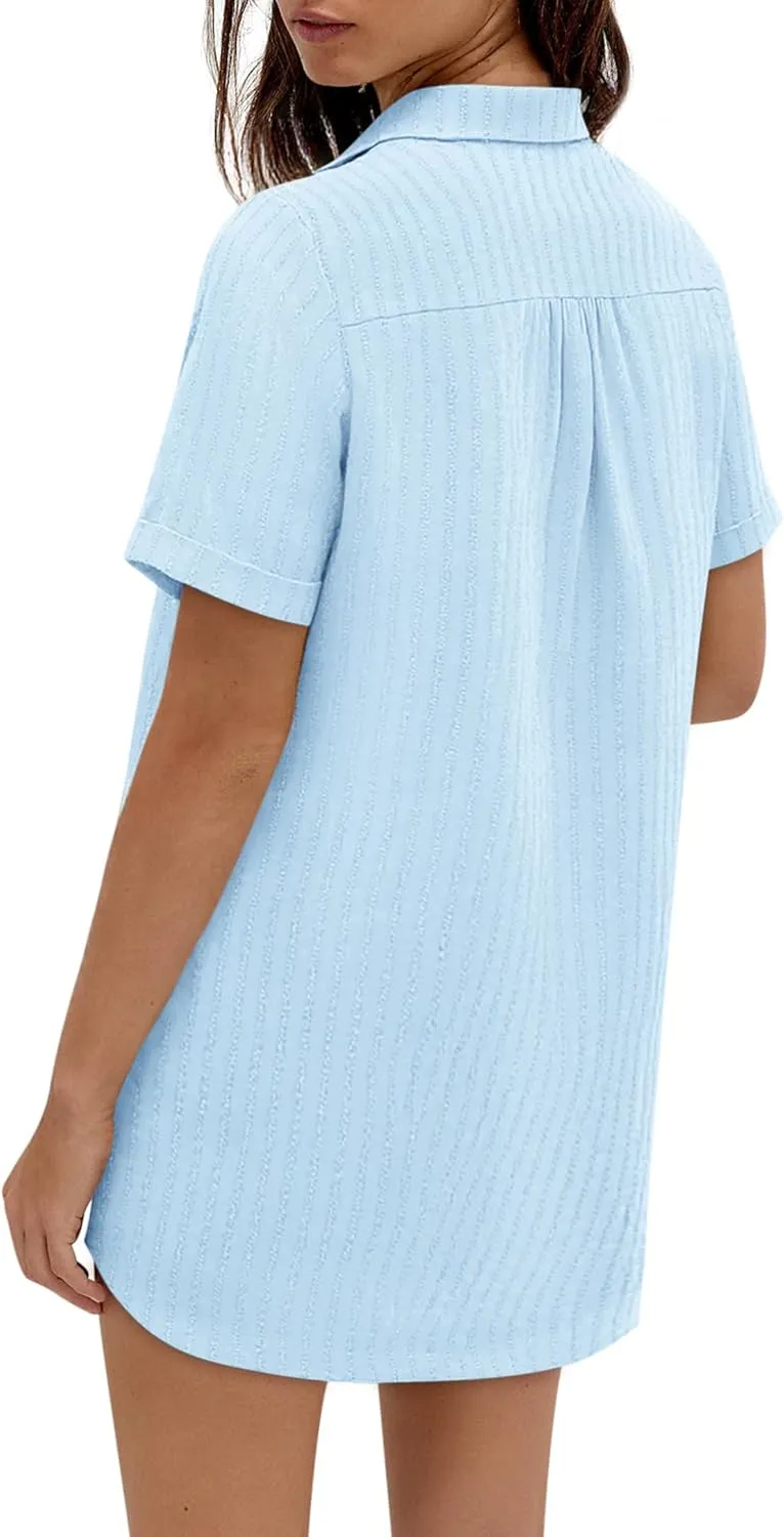Women's Swim Cover Up Short Sleeve Polo Shirts Crochet Dressy Casual Button Down Blouses 2025 Summer Outfits