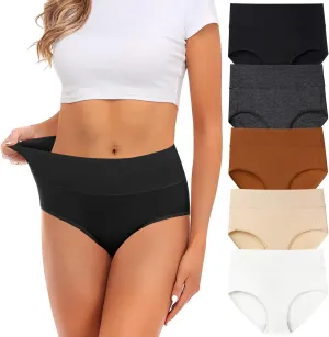 Womens Underwear,Cotton Mid Waist No Muffin Top Full Coverage Brief Ladies Panties Lingerie Undergarments for Women Multipack