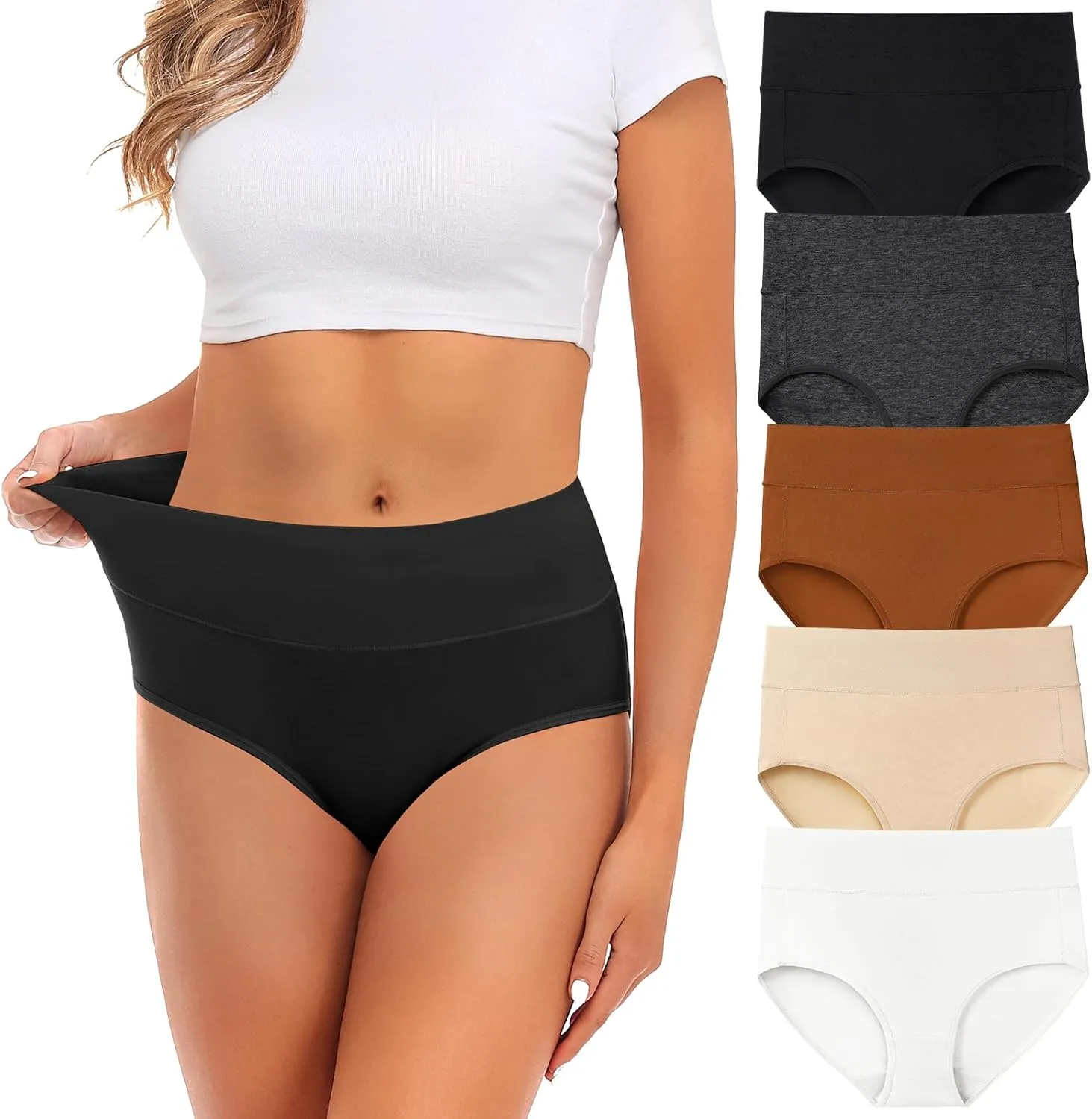 Womens Underwear,Cotton Mid Waist No Muffin Top Full Coverage Brief Ladies Panties Lingerie Undergarments for Women Multipack