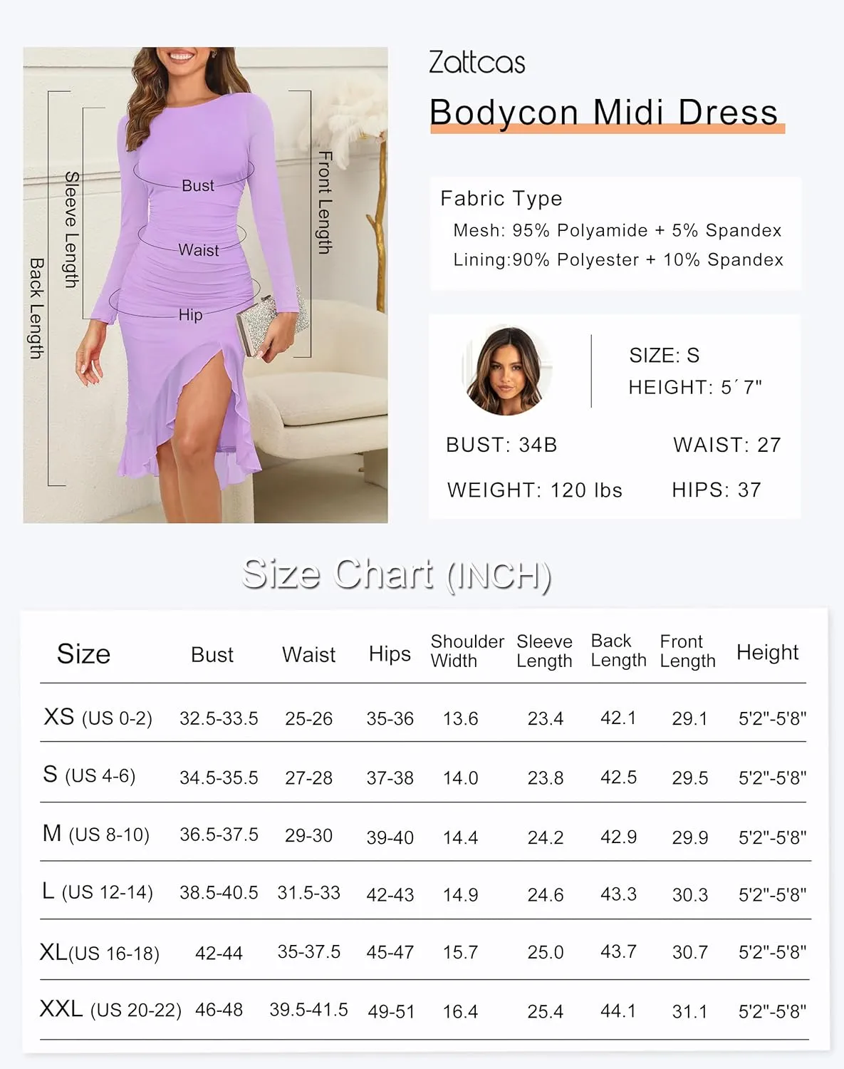 Zattcas Women's 2025 Spring Summer Sexy Ruched Bodycon Midi Dress Mesh Long Sleeve Ruffle Hem Cocktail Wedding Party Dress