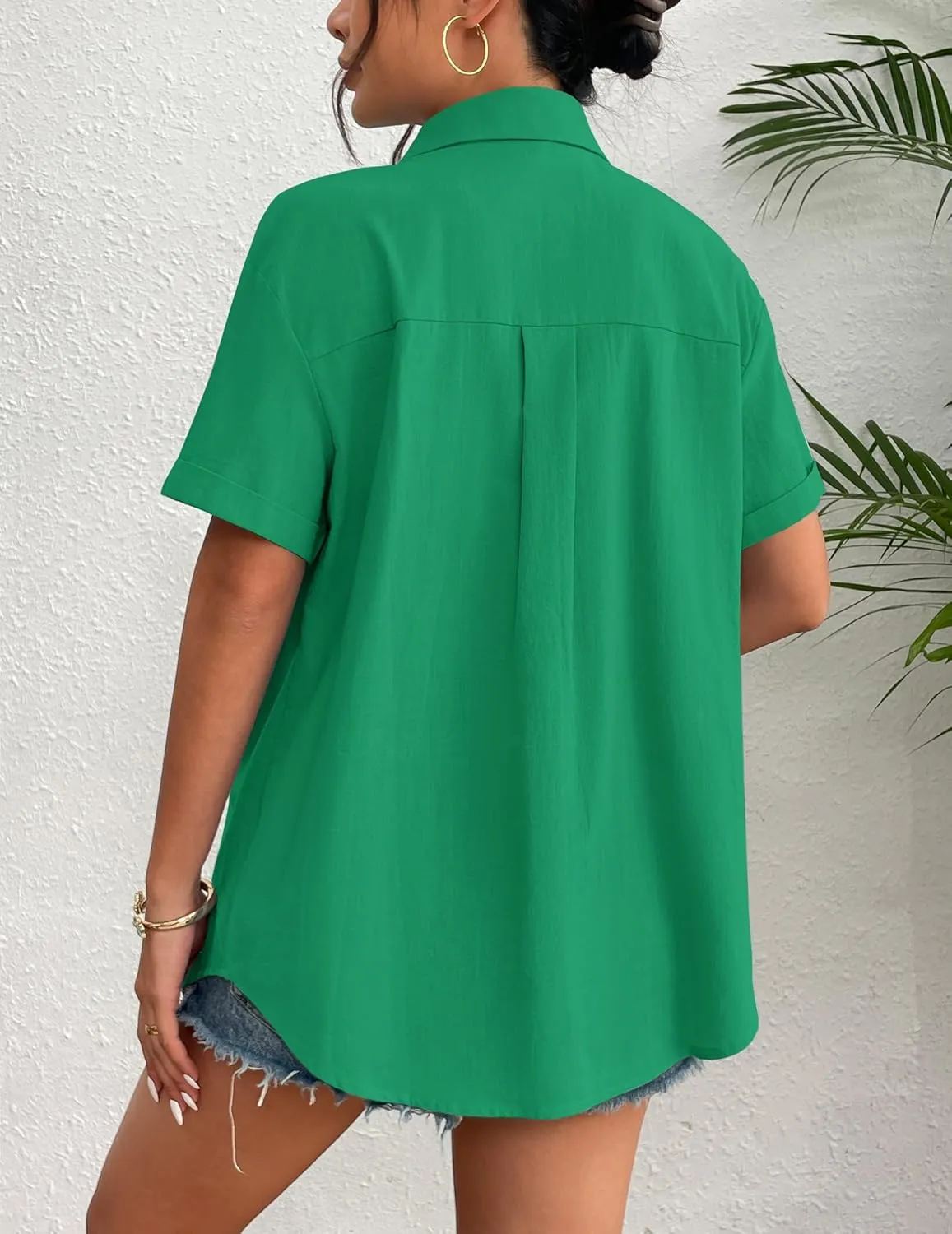 Zeagoo Womens Button Down Linen Shirt Short Sleeve Cotton Blouse Summer Casual Loose Fit Beach Tops S-2XL