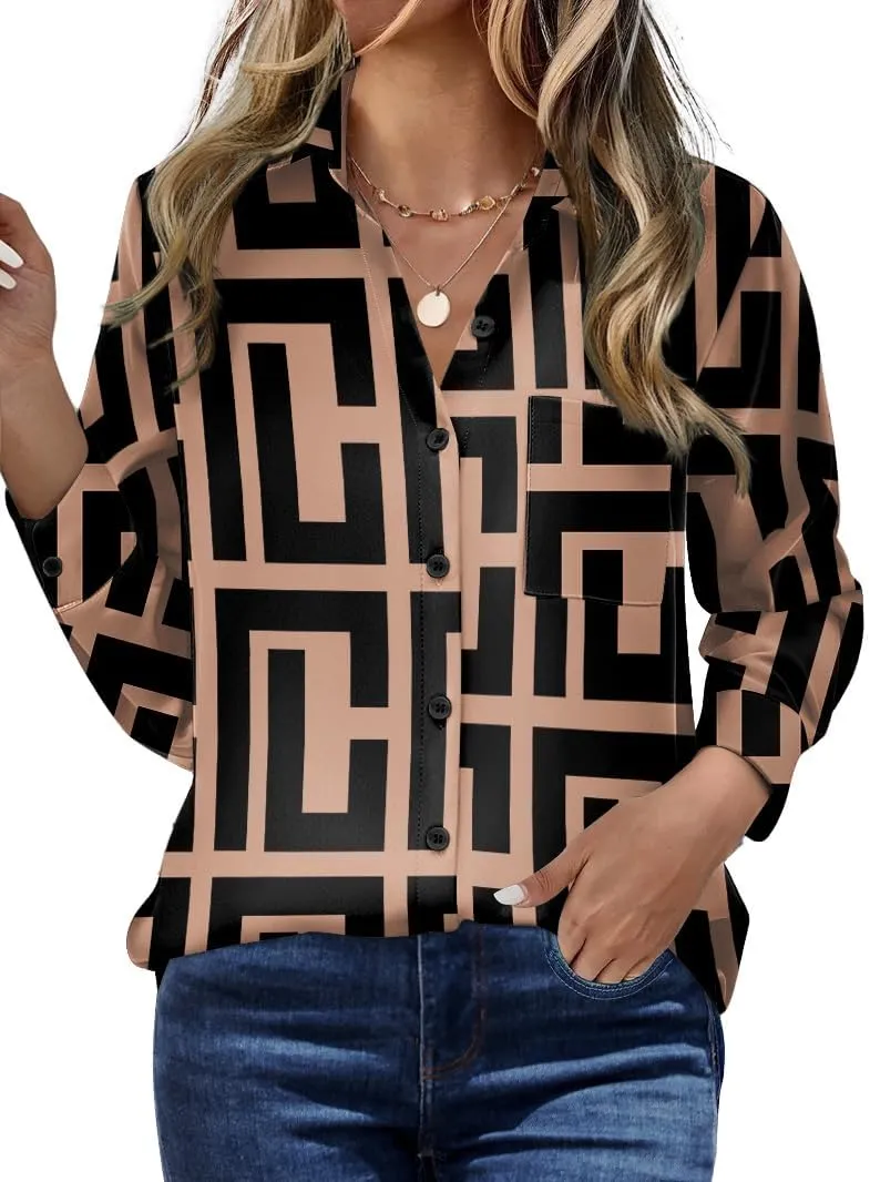 Zeagoo Womens Button Down Shirt Long Sleeve Blouse Business Work Tops Dressy Casual Floral Printed Outfits with Pocket