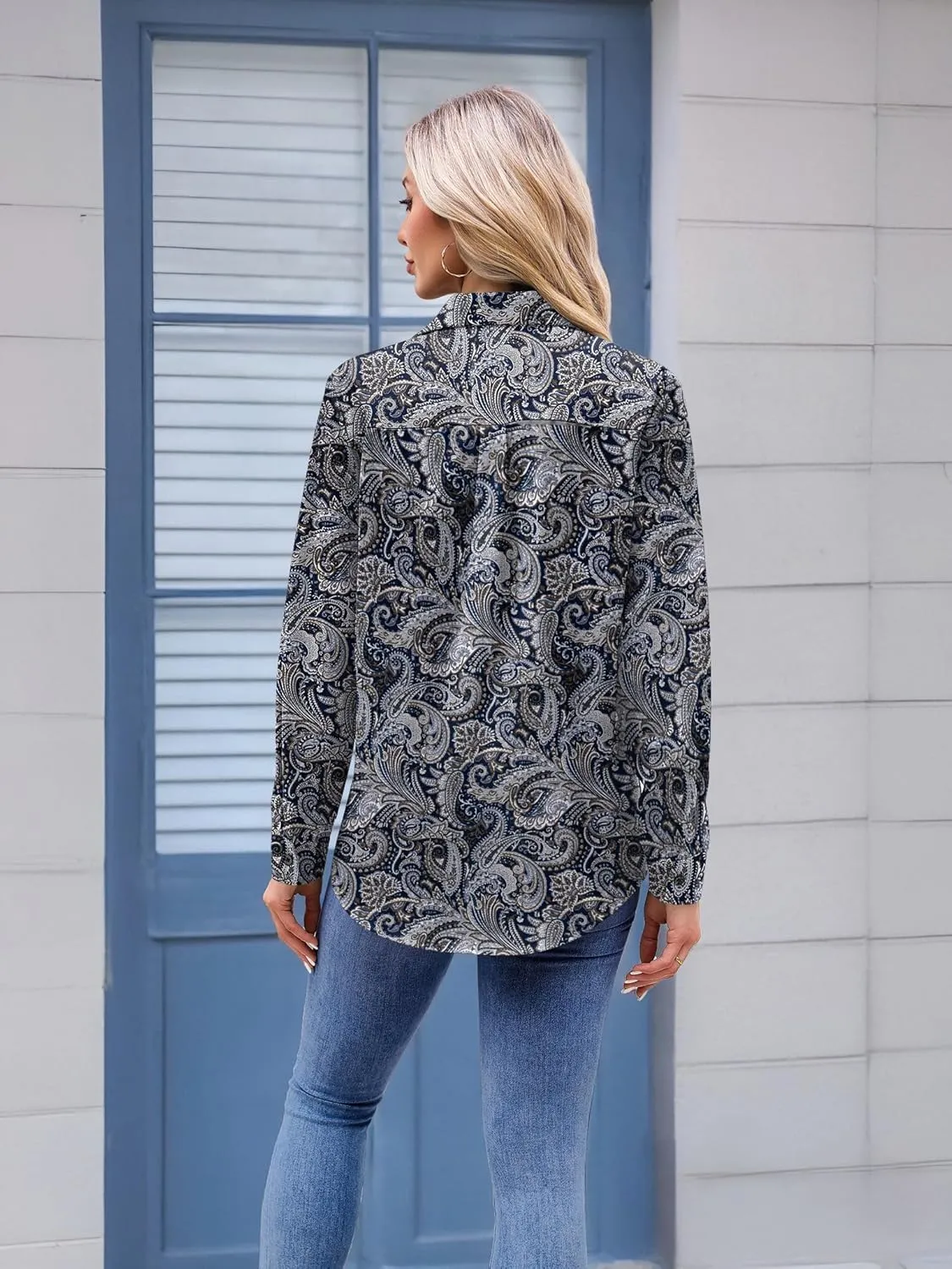 Zeagoo Womens Button Down Shirt Long Sleeve Blouse Business Work Tops Dressy Casual Floral Printed Outfits with Pocket