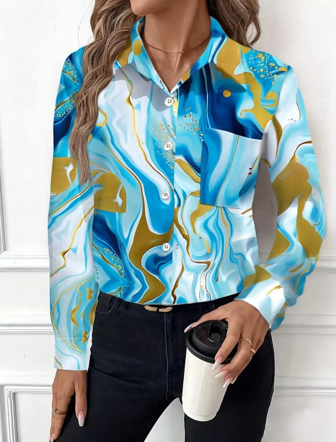 Zeagoo Womens Button Down Shirt Long Sleeve Blouse Business Work Tops Dressy Casual Floral Printed Outfits with Pocket
