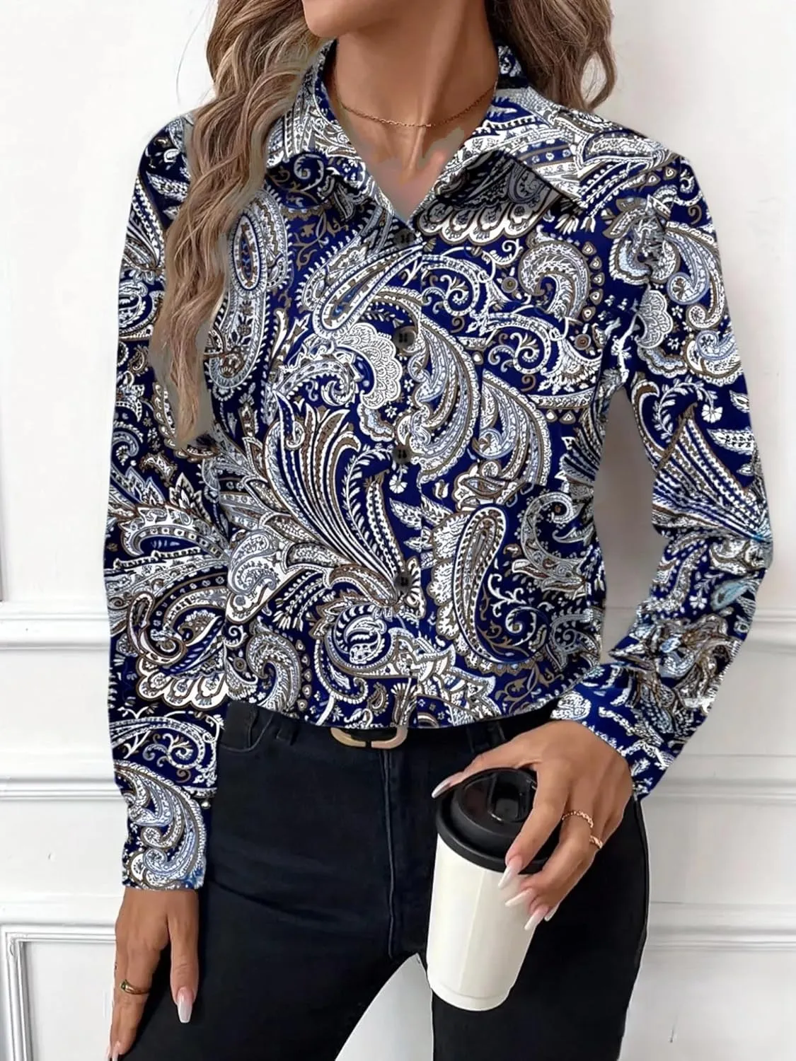Zeagoo Womens Button Down Shirt Long Sleeve Blouse Business Work Tops Dressy Casual Floral Printed Outfits with Pocket
