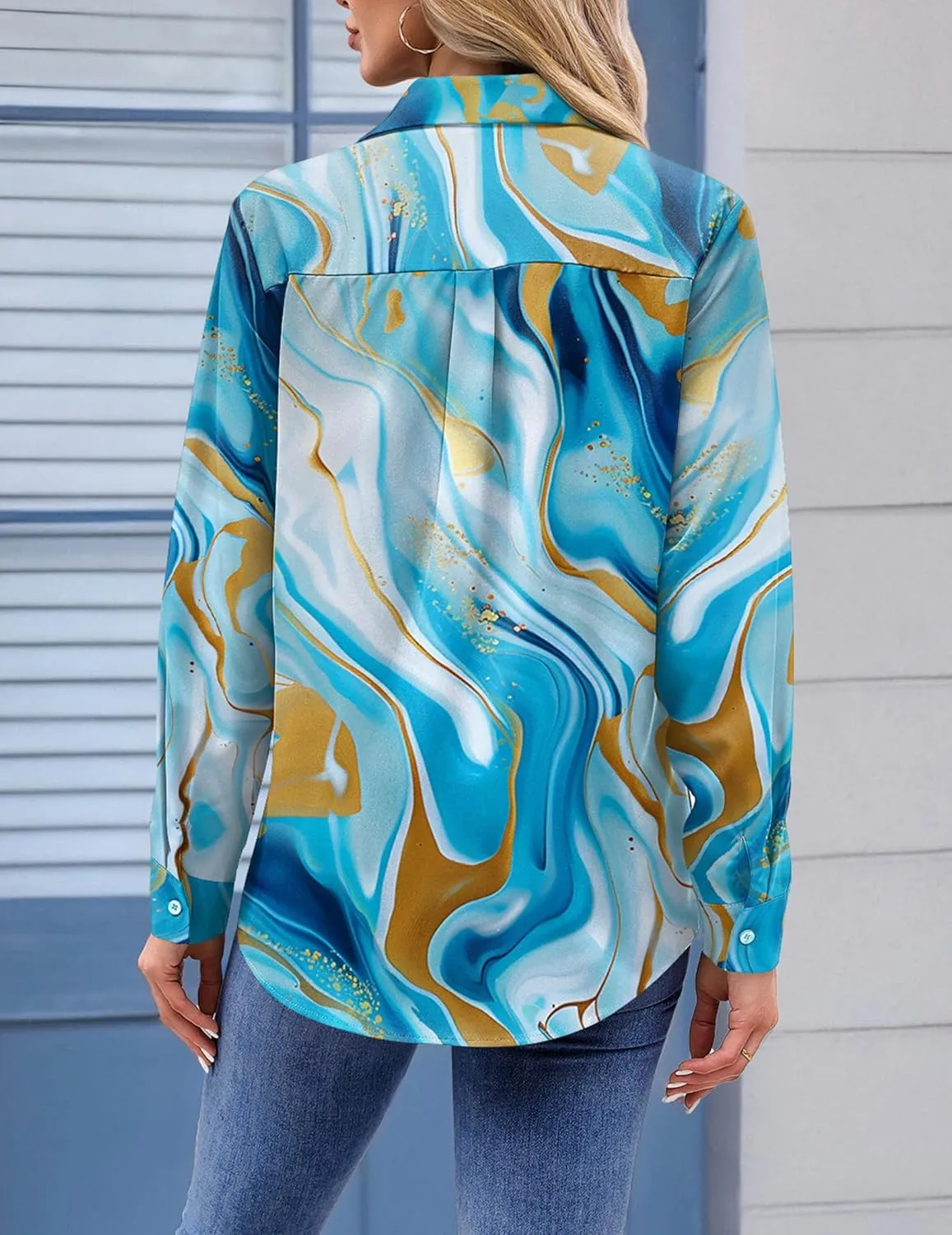 Zeagoo Womens Button Down Shirt Long Sleeve Blouse Business Work Tops Dressy Casual Floral Printed Outfits with Pocket