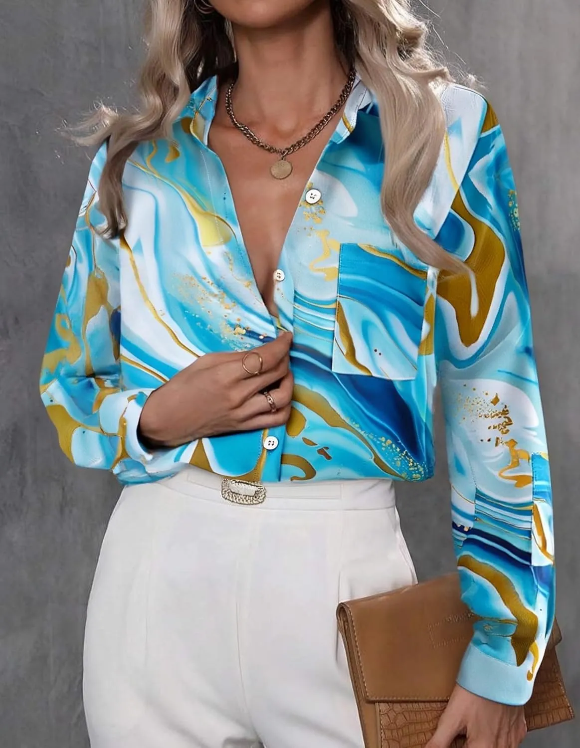 Zeagoo Womens Button Down Shirt Long Sleeve Blouse Business Work Tops Dressy Casual Floral Printed Outfits with Pocket