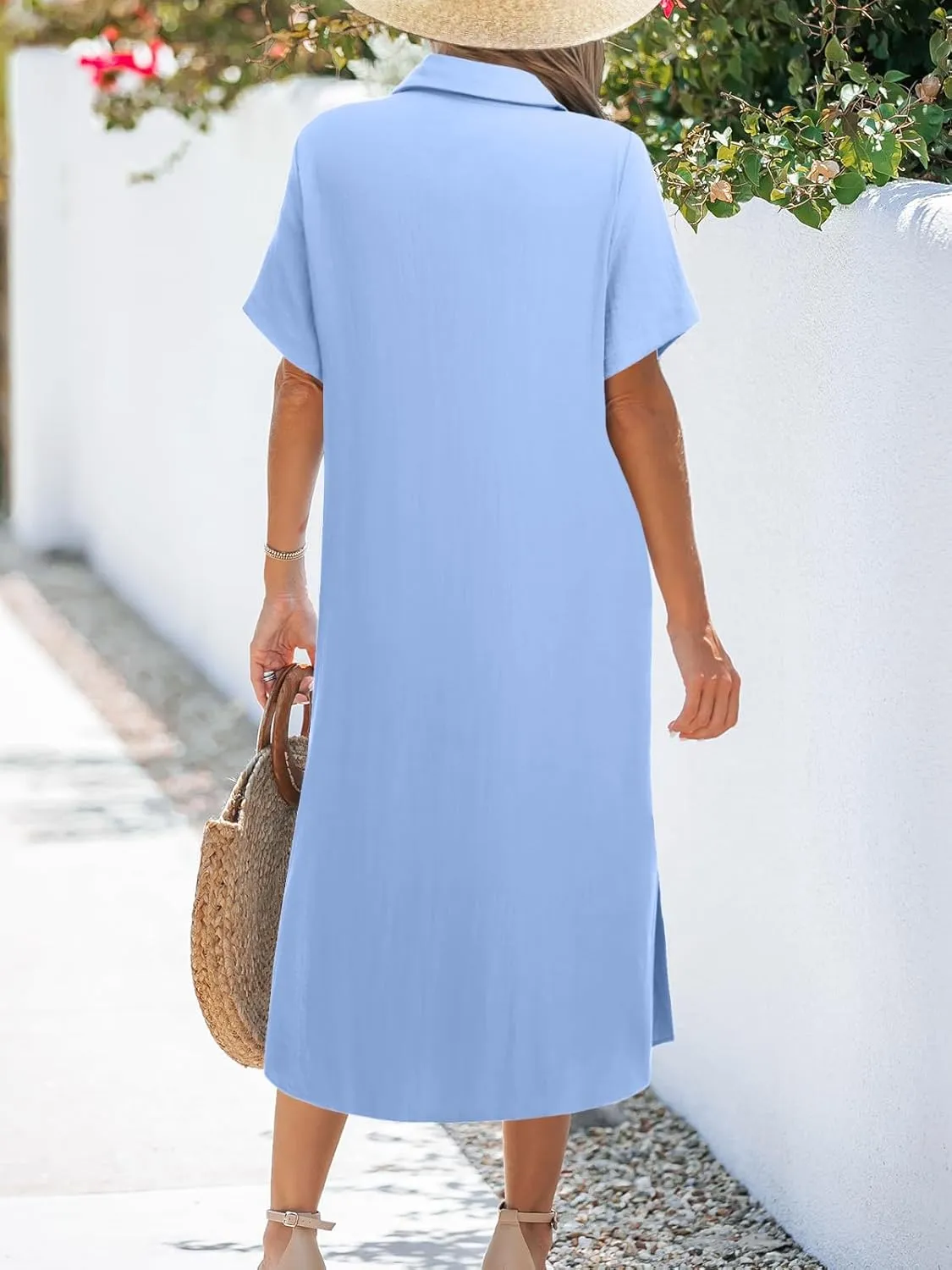 Zeagoo Womens Dress Summer Casual Short Sleeve Button Down Shirt Dresses Beach Cover Up with Pockets
