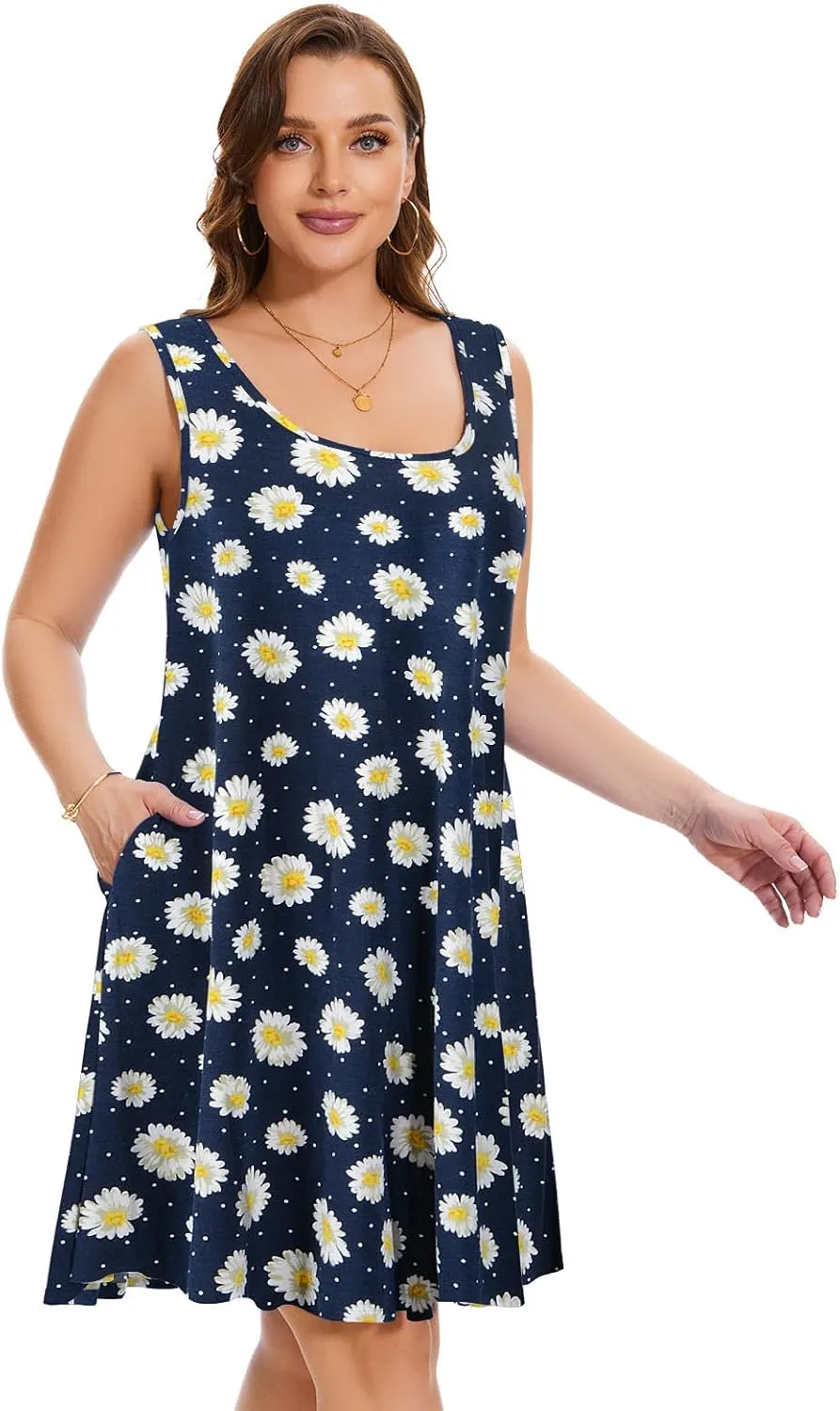 ZENNILO Plus Size Tshirt Dress for Women Casual Summer Dresses Crew Neck Beach Cover Up Sundress with Pockets