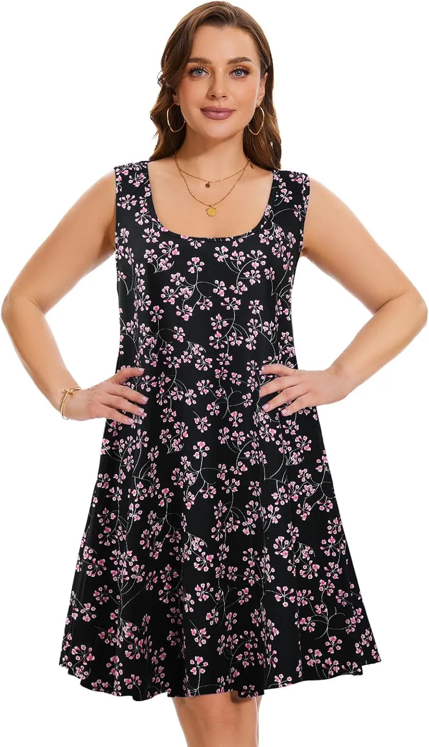 ZENNILO Plus Size Tshirt Dress for Women Casual Summer Dresses Crew Neck Beach Cover Up Sundress with Pockets
