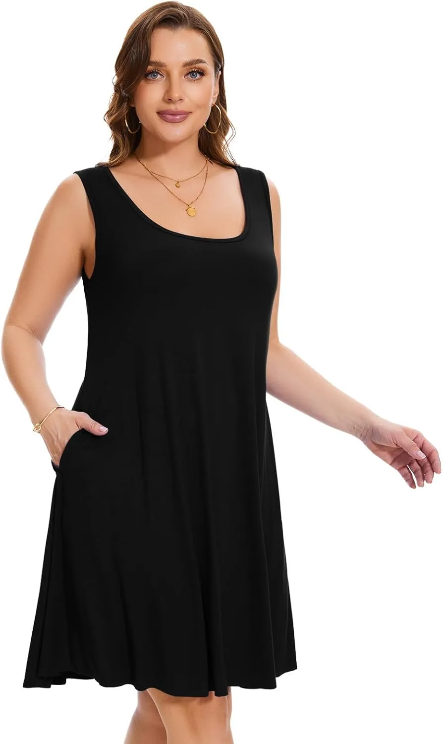 ZENNILO Plus Size Tshirt Dress for Women Casual Summer Dresses Crew Neck Beach Cover Up Sundress with Pockets
