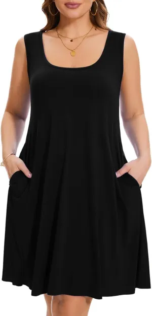 ZENNILO Plus Size Tshirt Dress for Women Casual Summer Dresses Crew Neck Beach Cover Up Sundress with Pockets